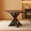Alfred Round Solid Wood Rustic Dining Table 46.5 Inch Diameter Trestle Pedestal