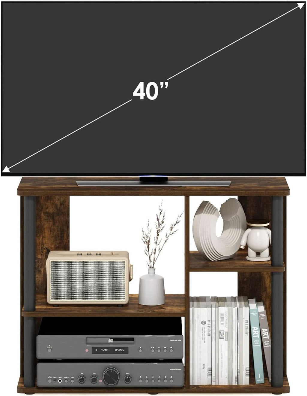 Classic TV Stand For 40 Inch TVs Amber Pine Black Storage