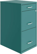 Turquoise Metal 3 Drawer Vertical Filing Cabinet Lockable 27.32 Inch Pre Assembled For Home Or Office
