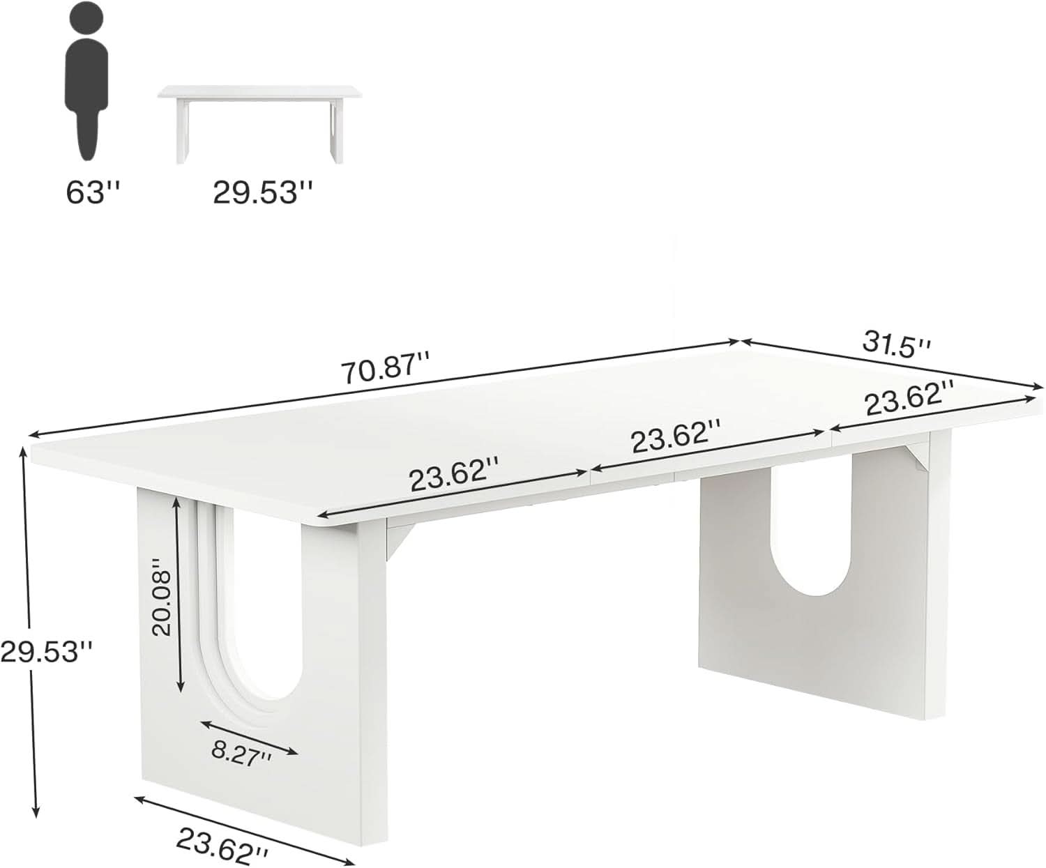 Modern White Dining Table 71 Inch With Wood Pedestal Base