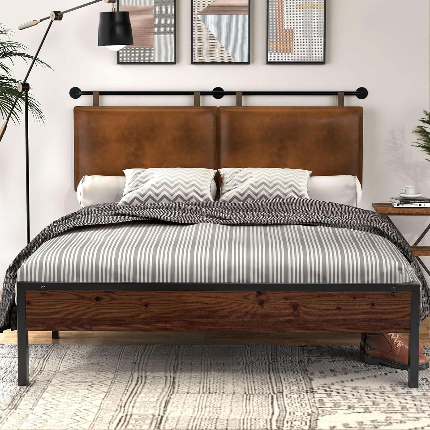 Brown King Size Wall Mounted PU Leather Headboard