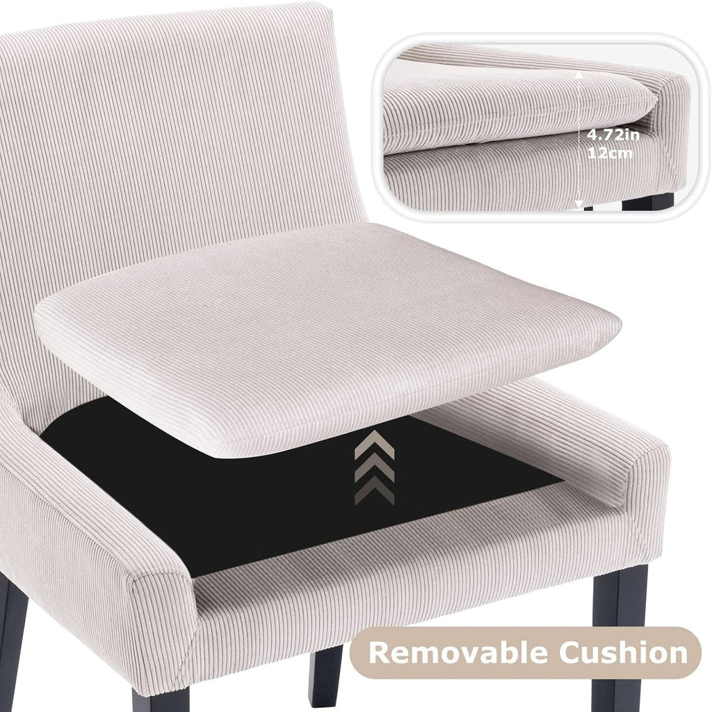 Beige Upholstered Corduroy Dining Chairs Bundle Four
