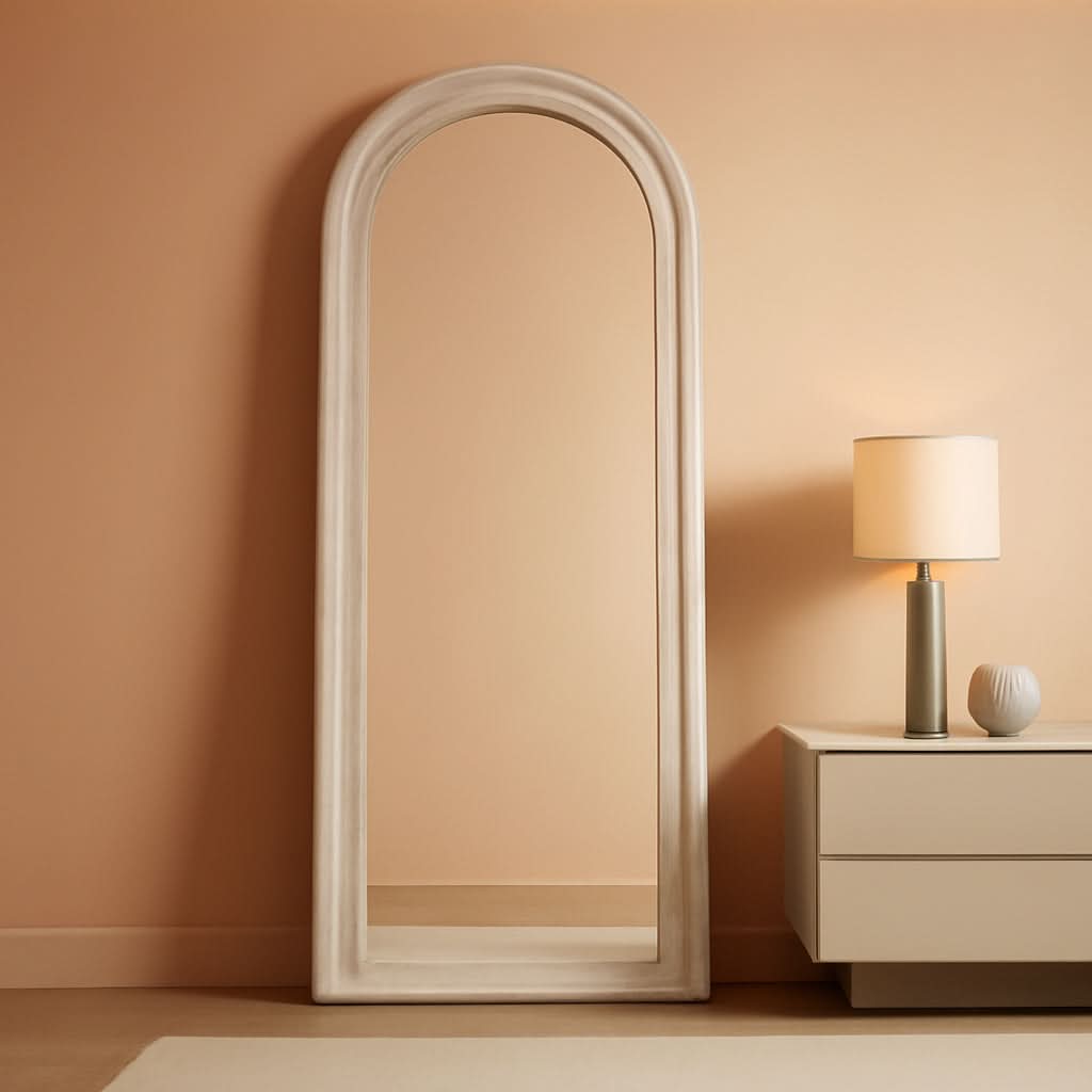 Arched Full Length Mirror With Solid Wood Frame 71x32 Rustic White
