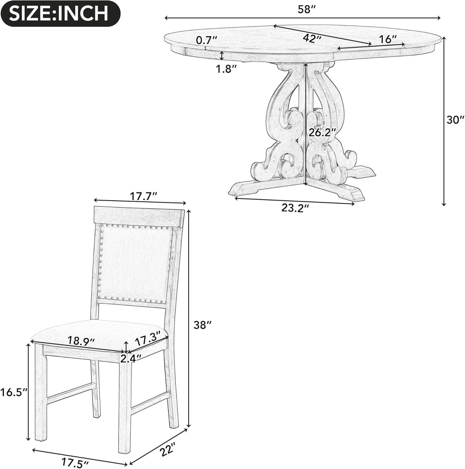 Round Solid Wood Dining Table Set Four