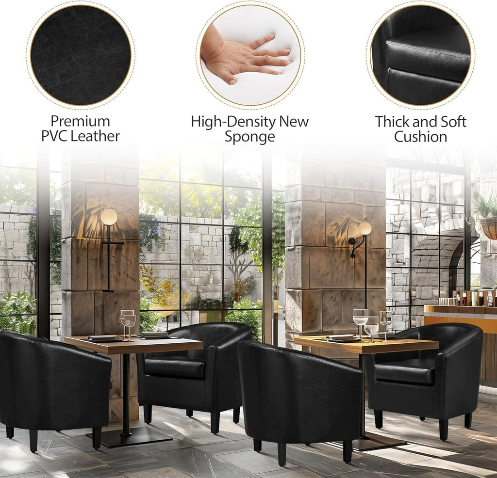 Black Synthetic Leather Barrel Armchairs With Cushions
