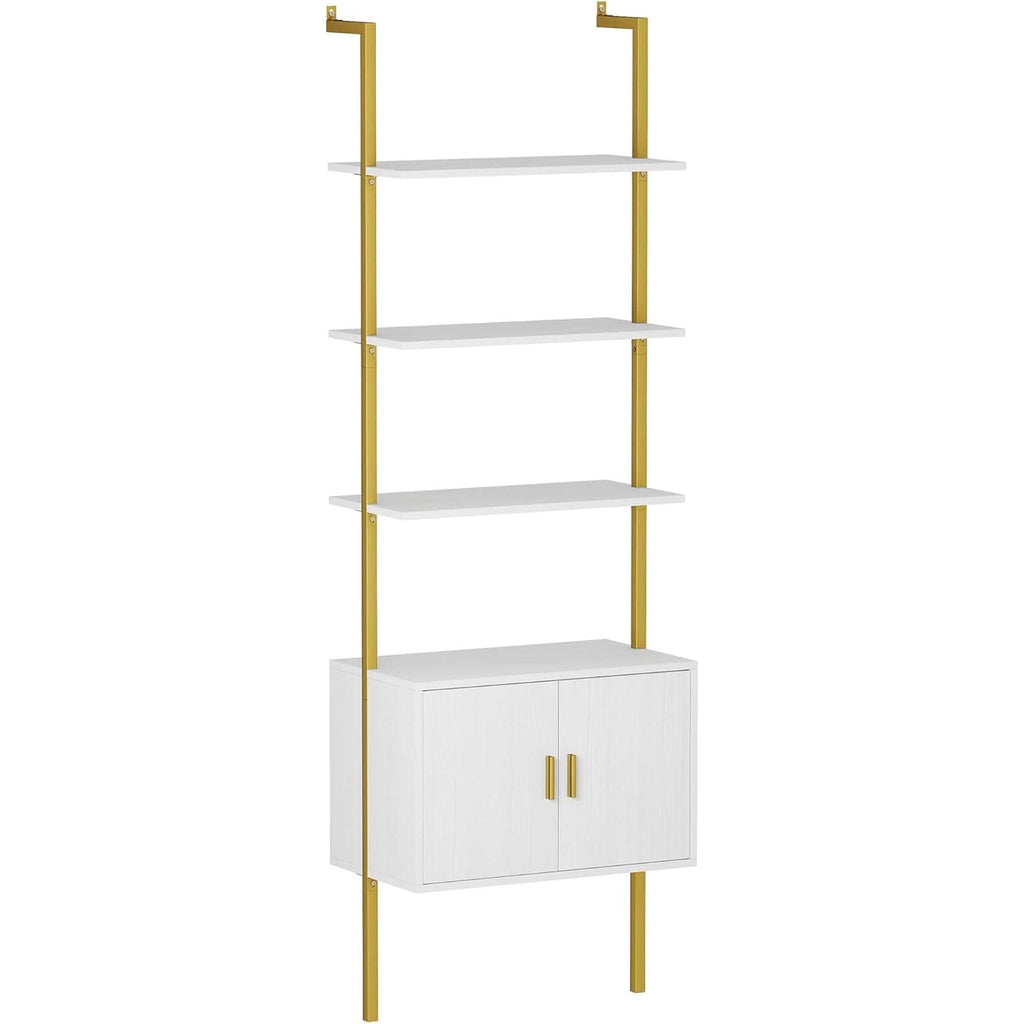 73 Inch Tall Bookshelf With Cabinet Industrial Ladder Wall Shelf White Gold