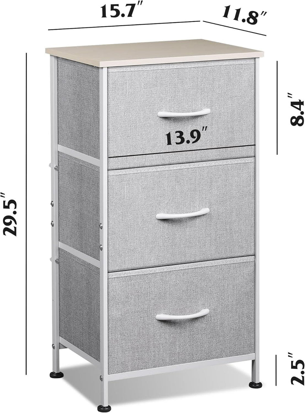 Light Grey Nightstand With 3 Drawers For Bedroom Hallway