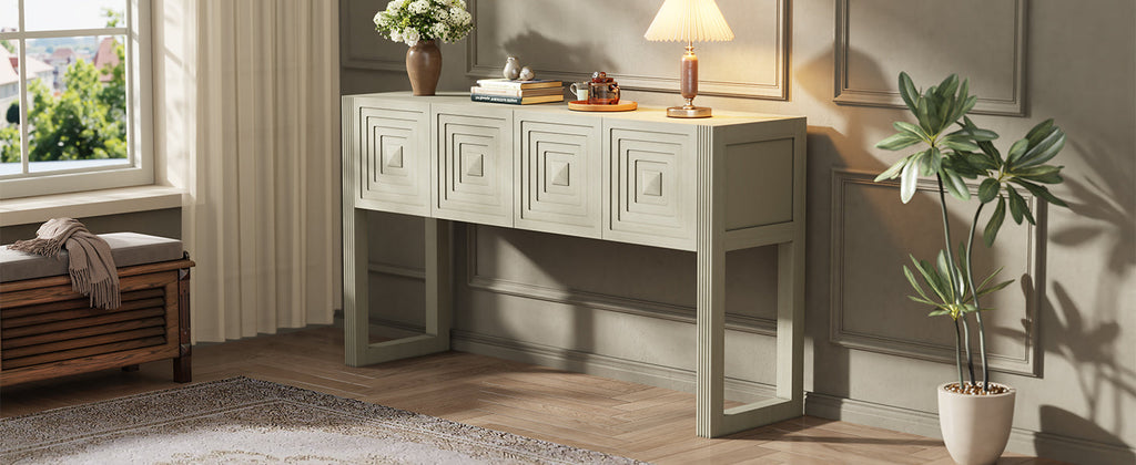 Geometric Carved Console Table with 3 Soft-Close Drawers