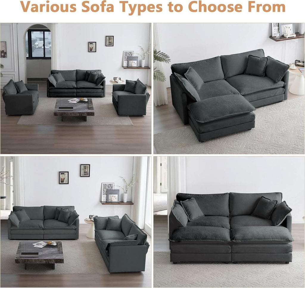 Grey Chenille 3 Piece Sofa Set With Two Single Sofas And One 3 Seater
