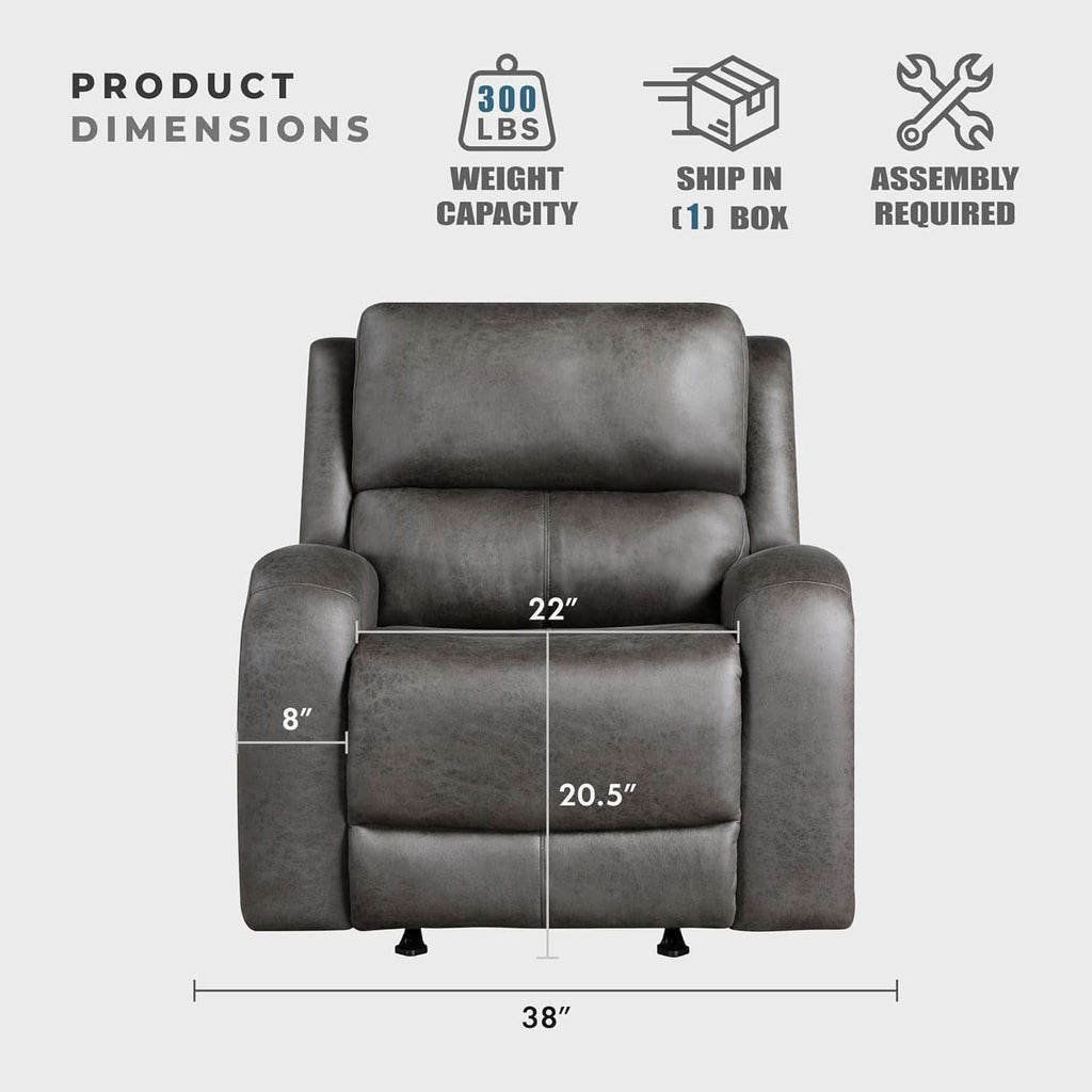 Grey Rocker Recliner Chair With Manual Recline Living Room