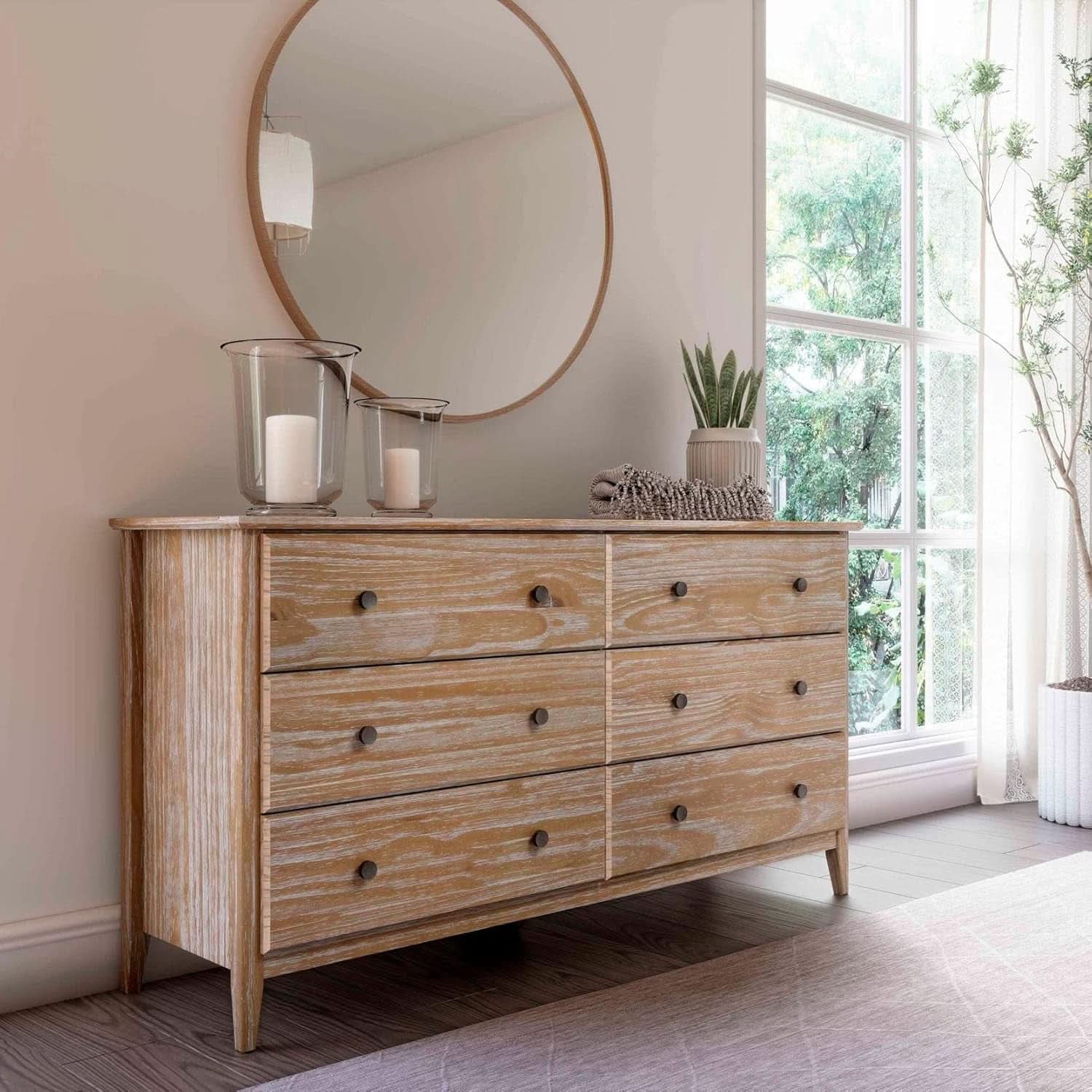 Solid Wood 6-Drawer Dresser With Brushed Grey Finish