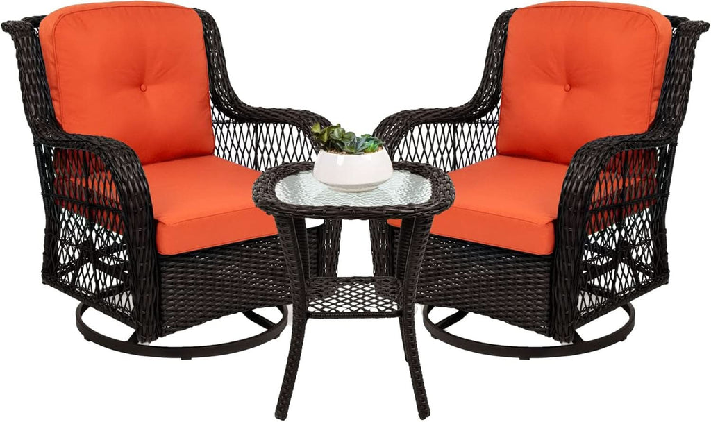 Three-Piece Outdoor Wicker Bistro Set with Swivel Rockers