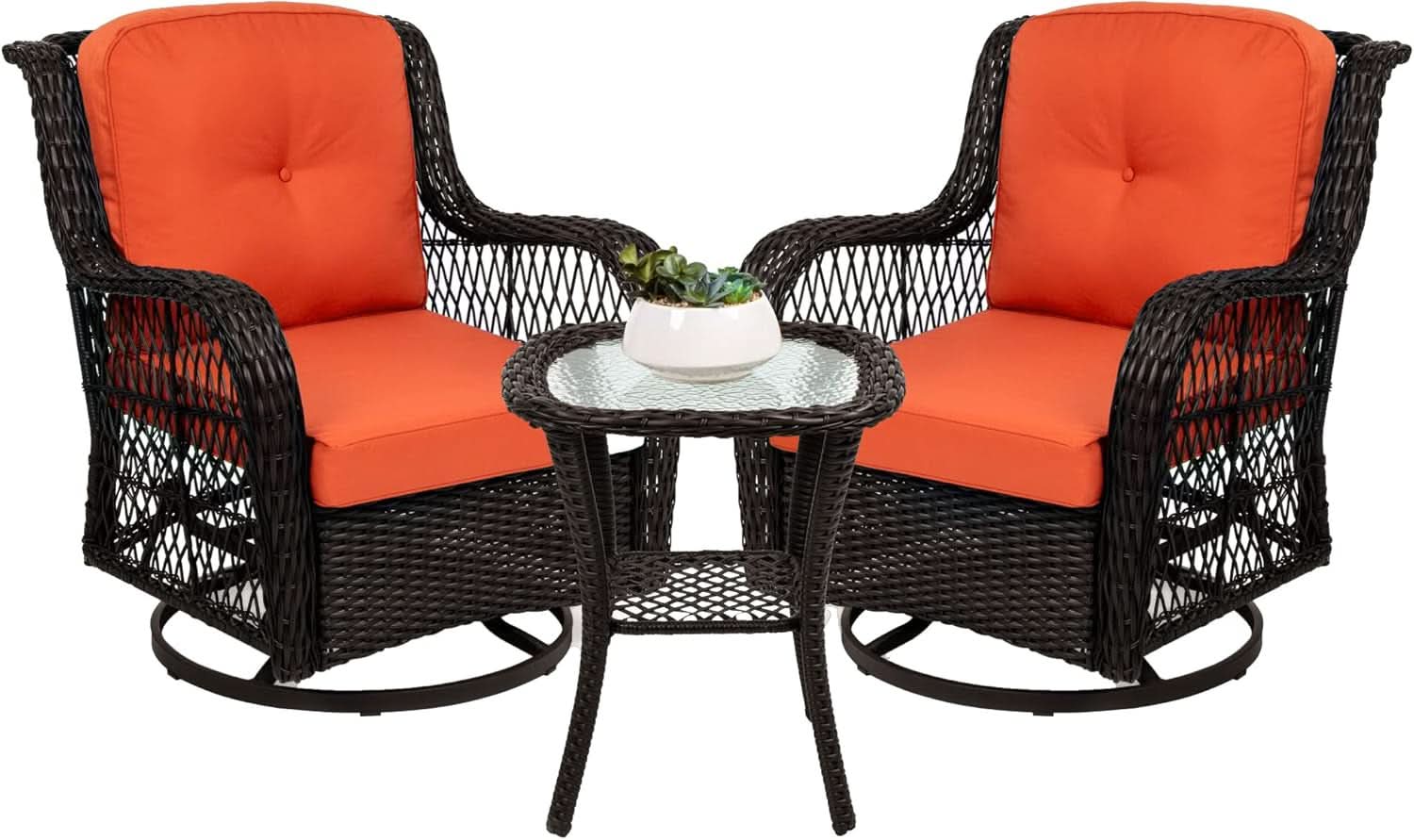 Three-Piece Outdoor Wicker Bistro Set with Swivel Rockers