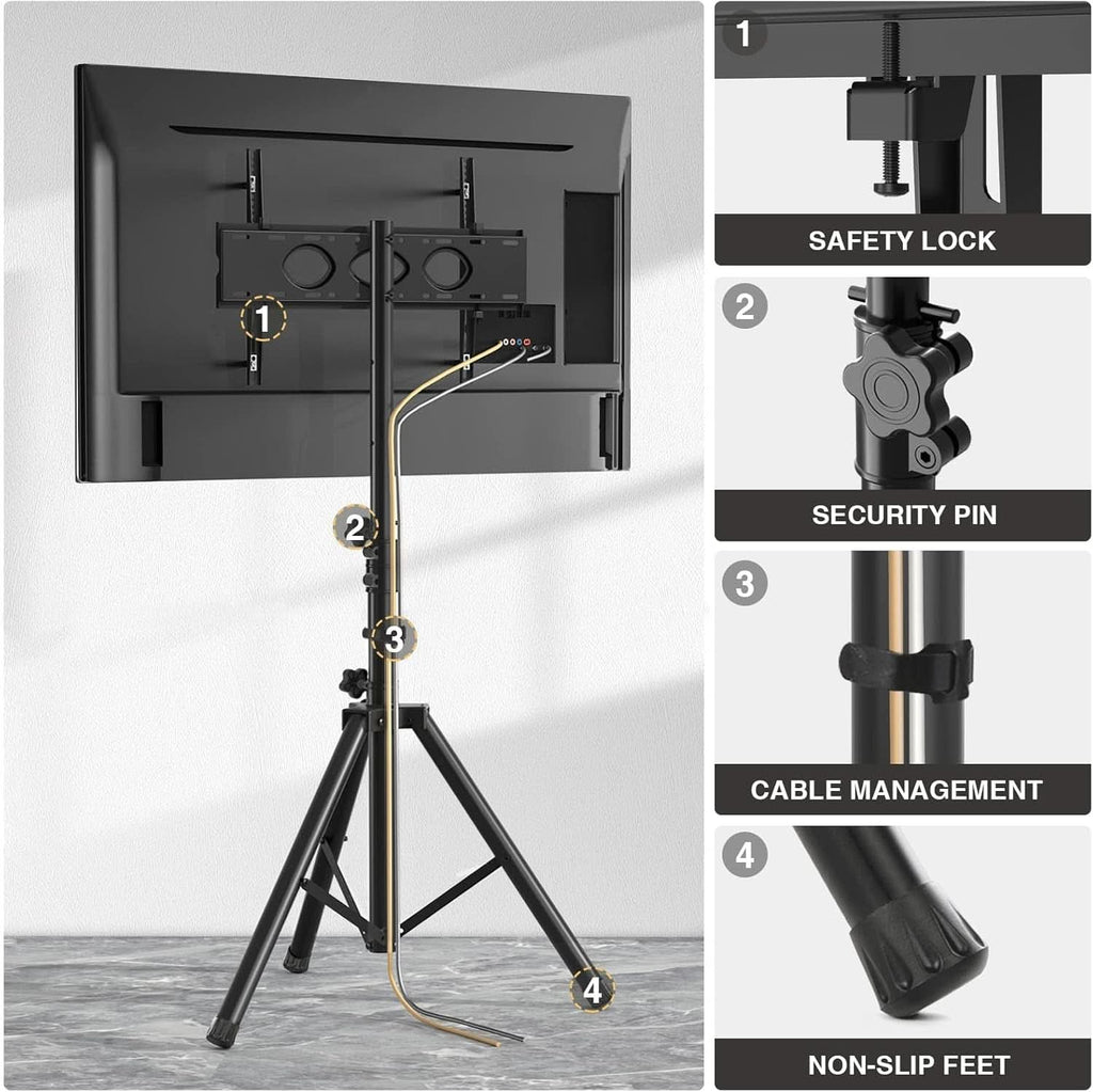 Tripod TV Stand For 23-75 Inch TVs Tilt 15 Degrees