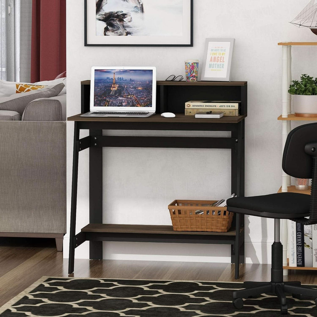 A Frame Computer Desk with Hutch Storage in Columbia Walnut