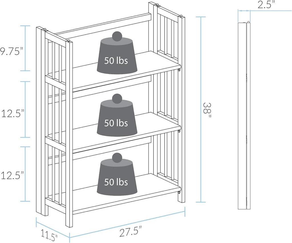 Three Shelf Folding Stackable Bookcase 27.5 Inch Wide Espresso Wood Home Office Storage