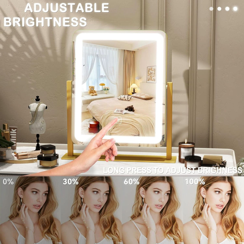 Vanity Makeup Mirror With Lights 12.6x15 Gold Touch Control