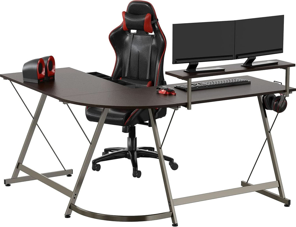 Vista L Shaped Desk With Removable Monitor Stand Espresso