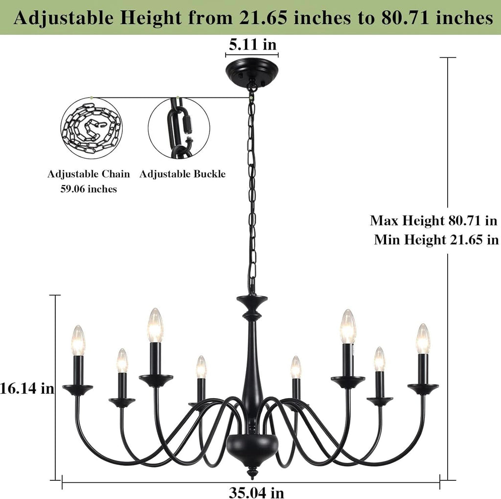 Eight Light Black Farmhouse Chandelier for Dining Room