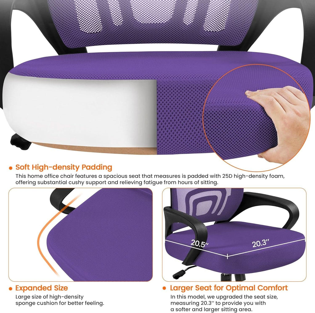 2Pcs Ergonomic Purple Mesh Desk Chairs With Lumbar Support For Long Workdays And Back Pain Relief