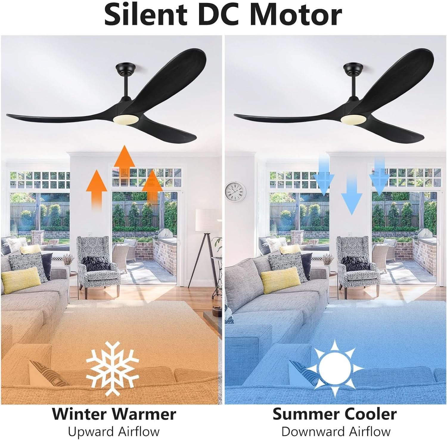 52 Inch Walnut Wood Ceiling Fan With Remote And LED Light