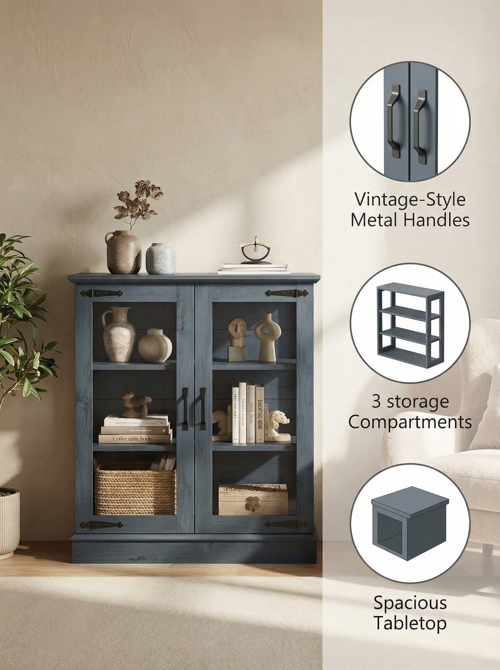 Modern Glass Door Cabinet – 3 Styles | Adjustable Shelves | Compact Storage Cupboard