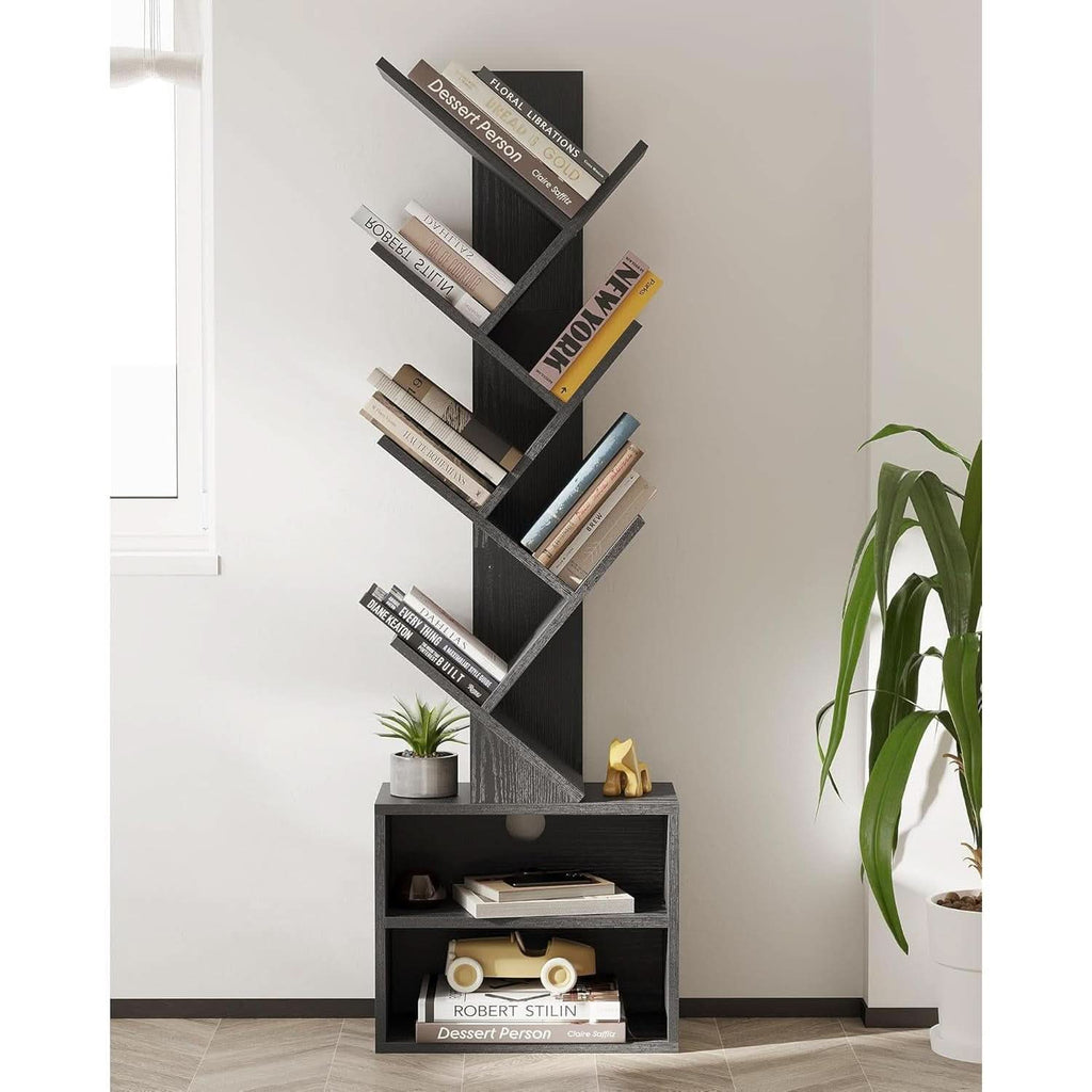 6 Tier Tree Bookshelf Black Floor Standing Storage Cabinet