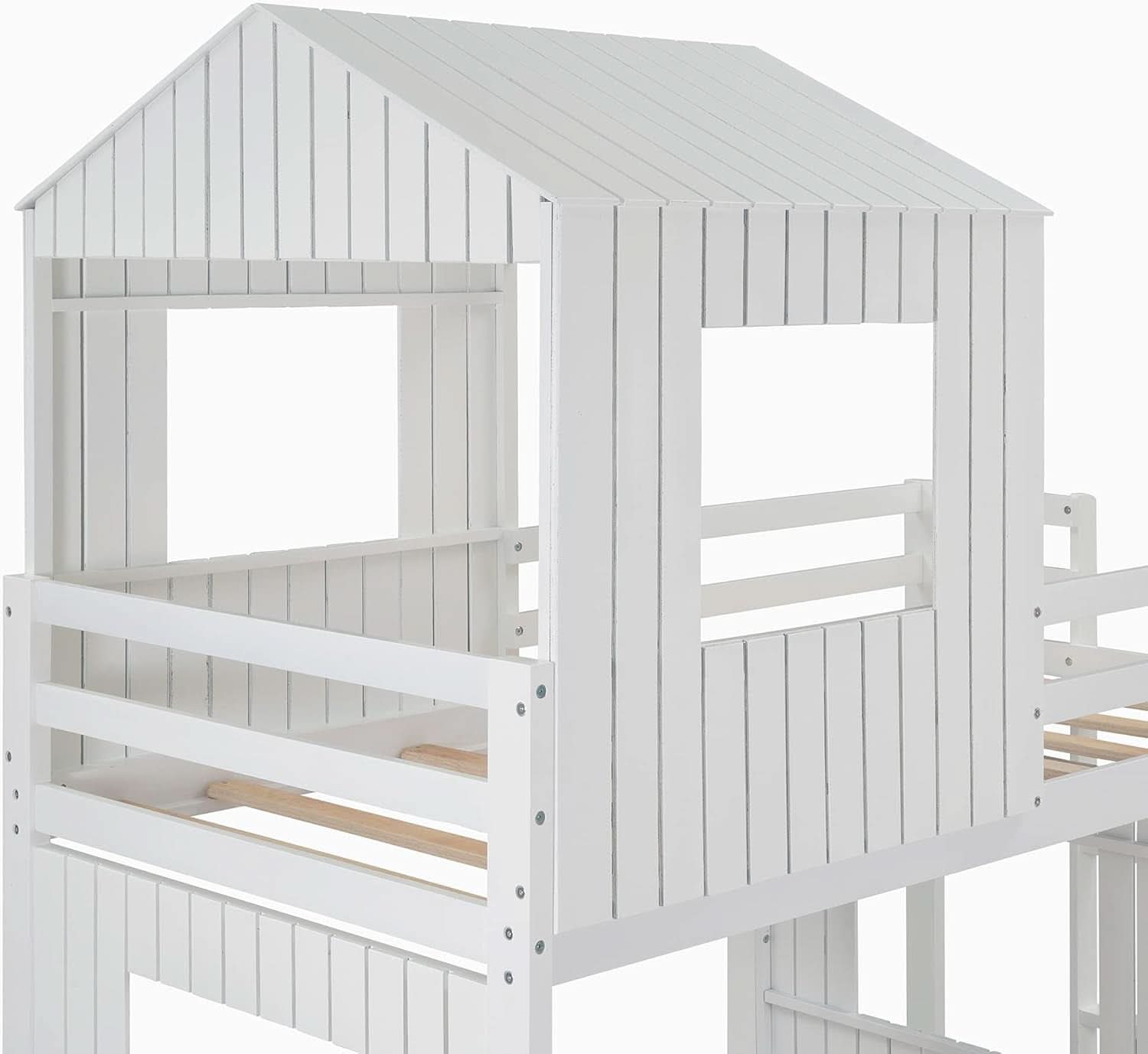White Twin Over Full Low Profile Playhouse Bunk Bed