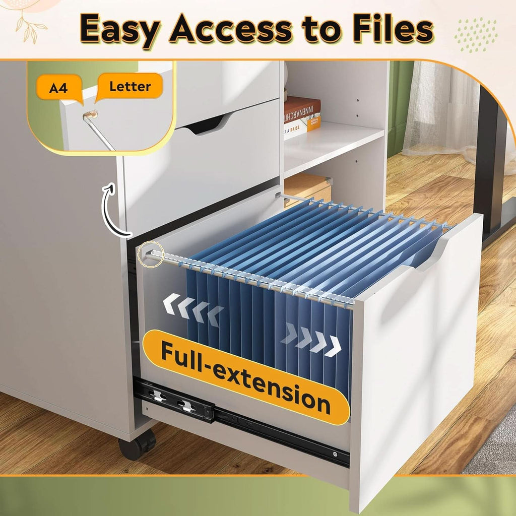 Rolling 3 Drawer File Cabinet With Printer Stand For Office