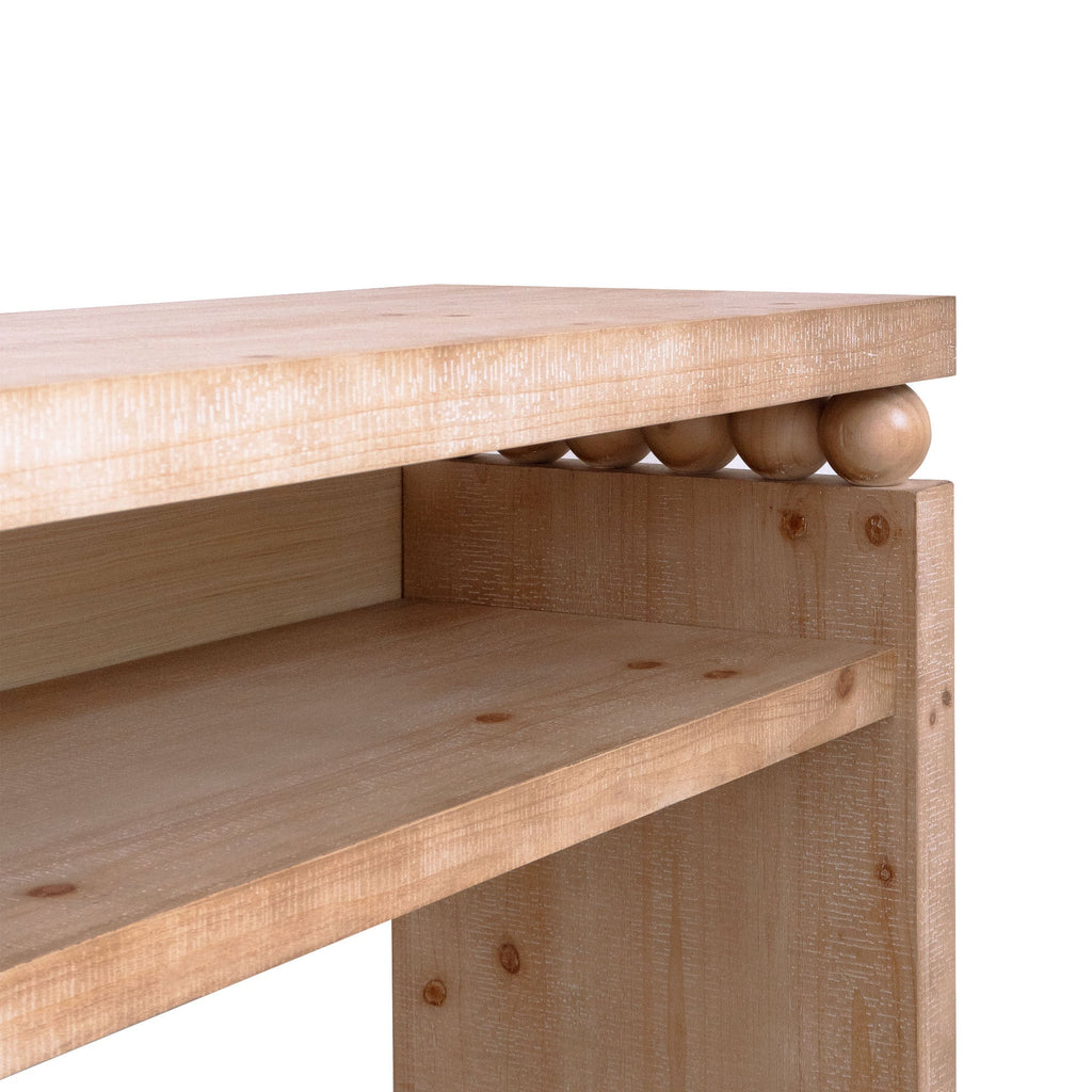 Modern Rustic Console Table – 59” Wood Entryway Table with Shelf & Decorative Bead Detail