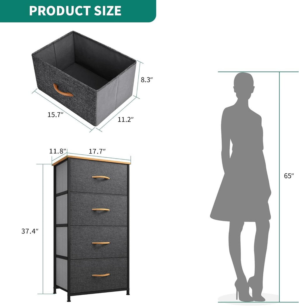 Fabric Dresser With Wooden Top And Steel Frame Storage