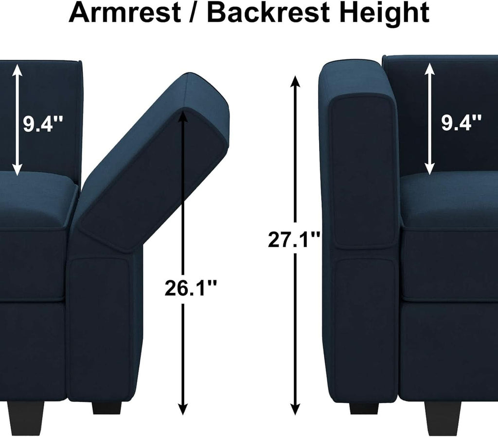 Modular Velvet Sectional Sofa Blue With Storage Ottoman