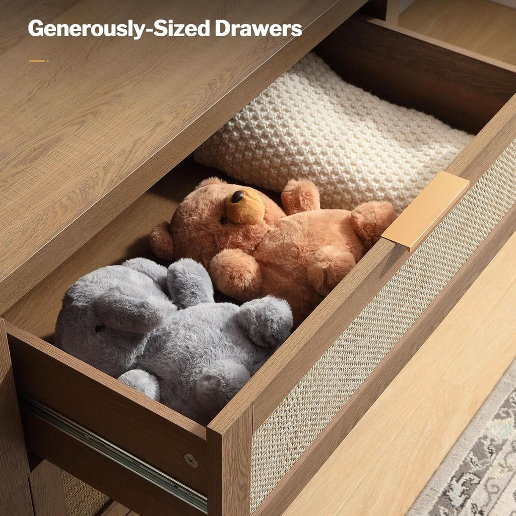 Rattan Dresser FiftySixPointNineInches Wide Six Drawer