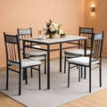 Grey Faux Marble Dining Table Set For 4 With Padded Chairs