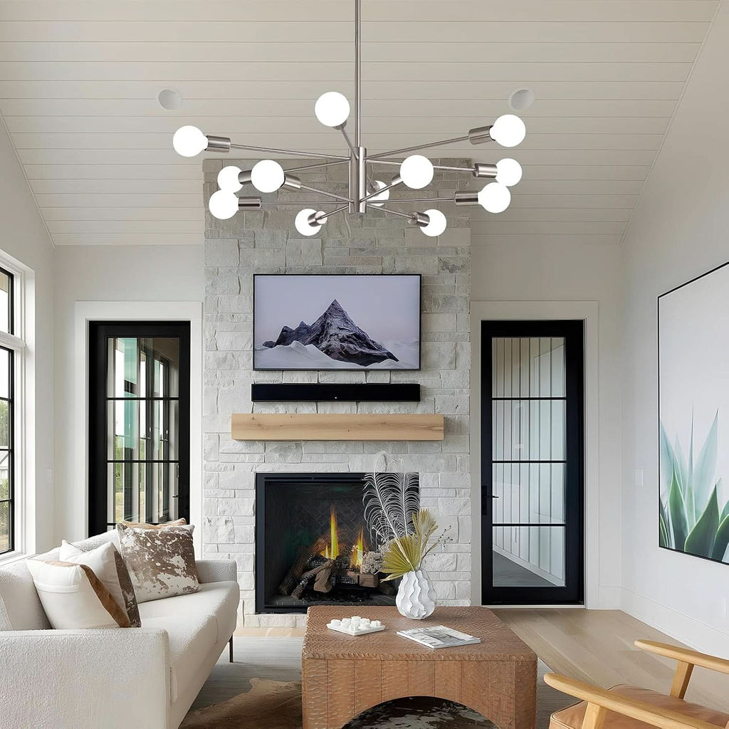 Sputnik 12 Light Brushed Nickel Chandelier For Dining Room