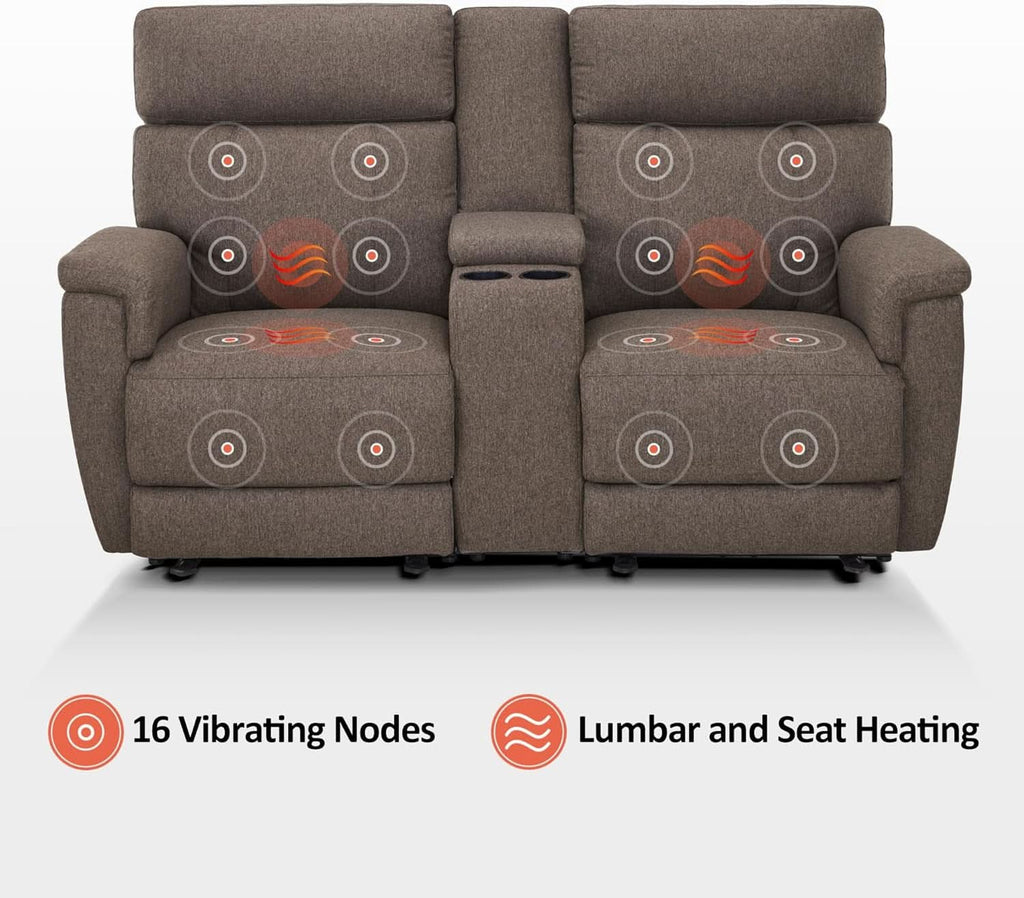 Mocha Power Recliner Loveseat With Massaging For Living Room Comfort