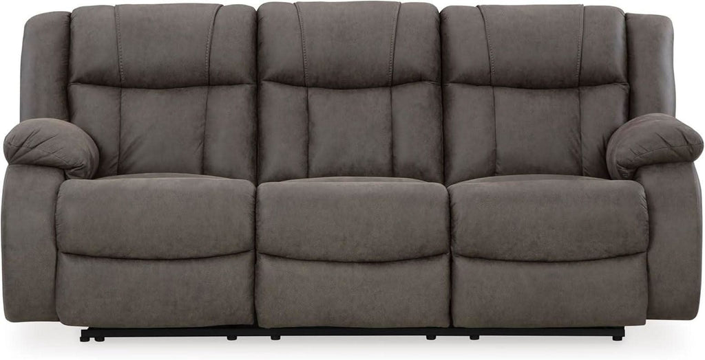 Contemporary Gray Faux Leather Manual Reclining Sofa