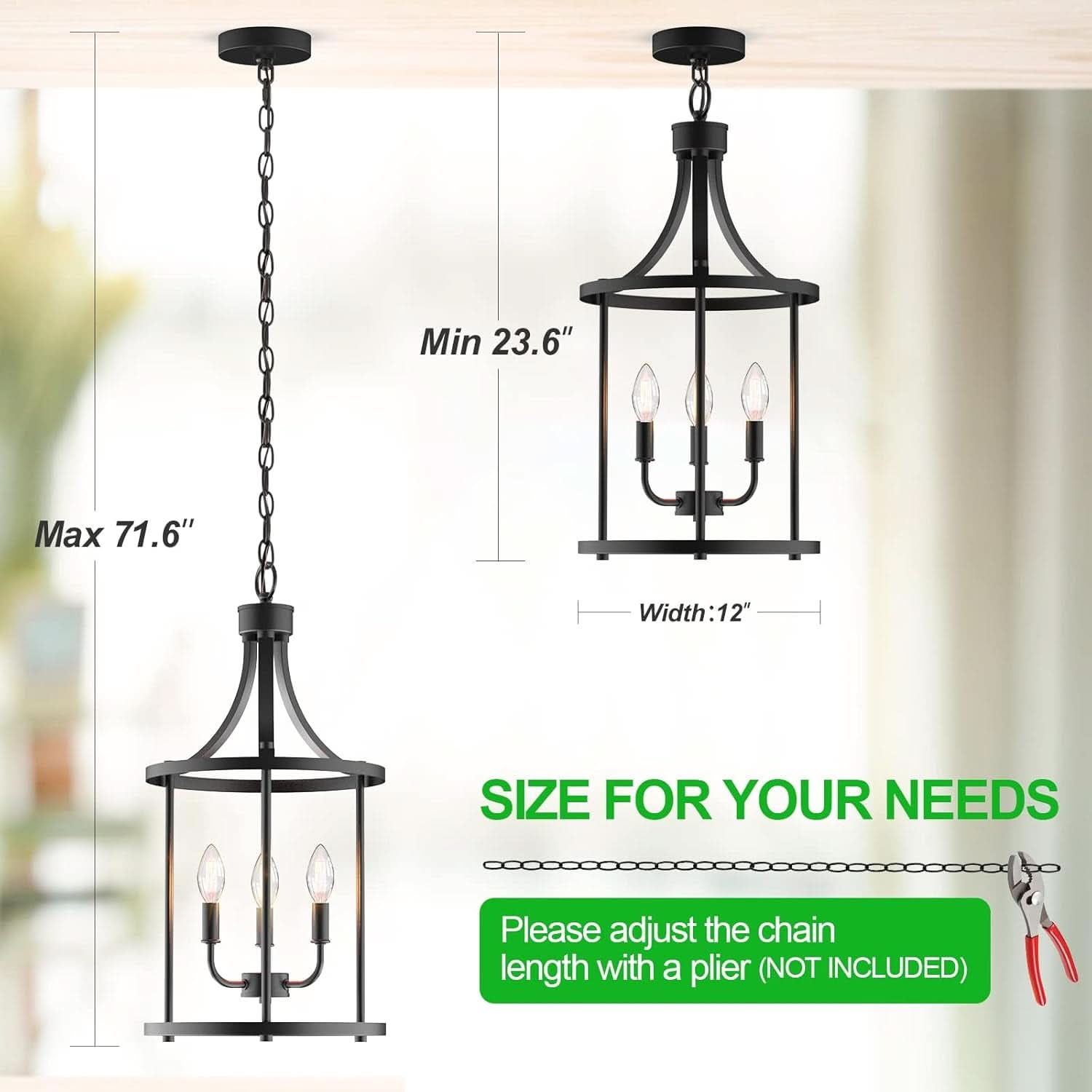 Three Light Matte Black Farmhouse Pendant Chandelier