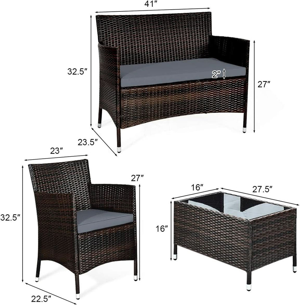 Elegant Four-Piece Rattan Patio Set with Soft Cushions