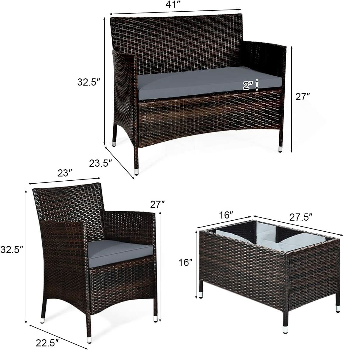 Elegant Four-Piece Rattan Patio Set with Soft Cushions