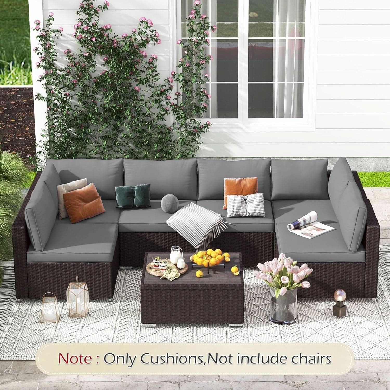 Outdoor Cushions 14 Piece Set Gray Water Repellent For 6 Seat Patio Sofa