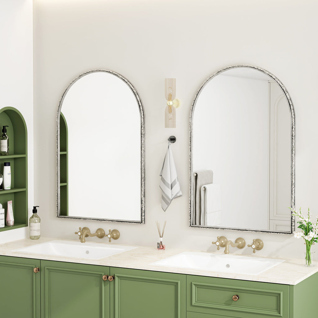 Arched Silver Wall Mirror with Tempered Glass Metal Frame