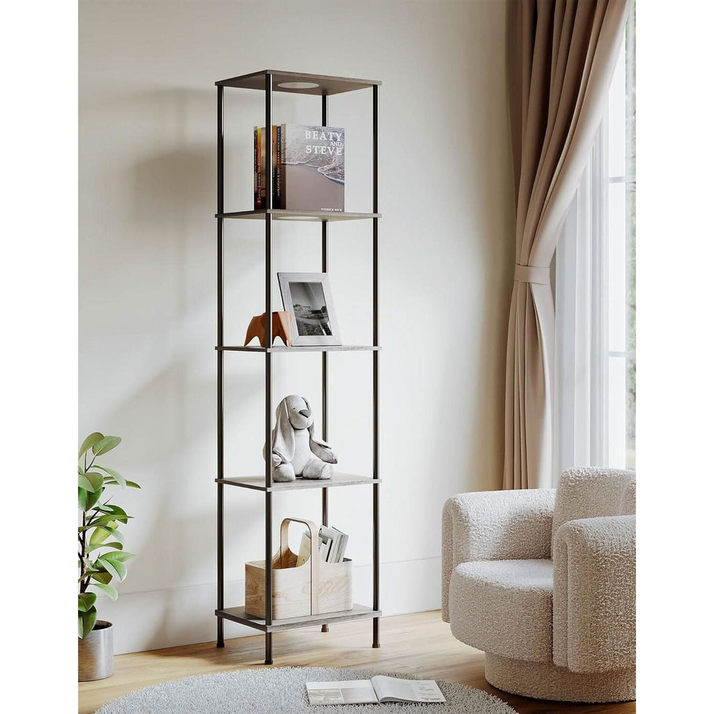 Display Shelf Floor Lamp With RGBW Light Gray Five Tier