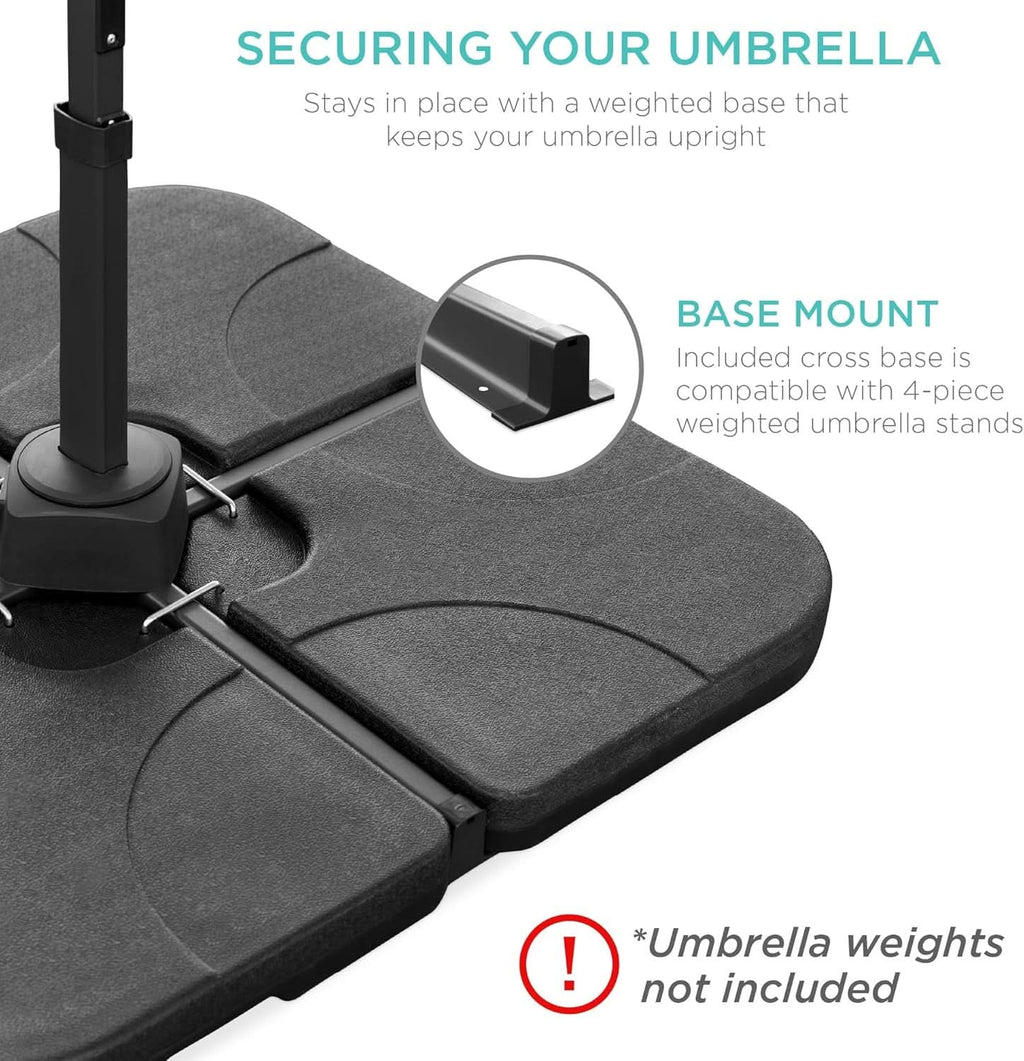 10Ft Solar LED Cantilever Patio Umbrella With 360 Degree Rotation And Integrated Lights