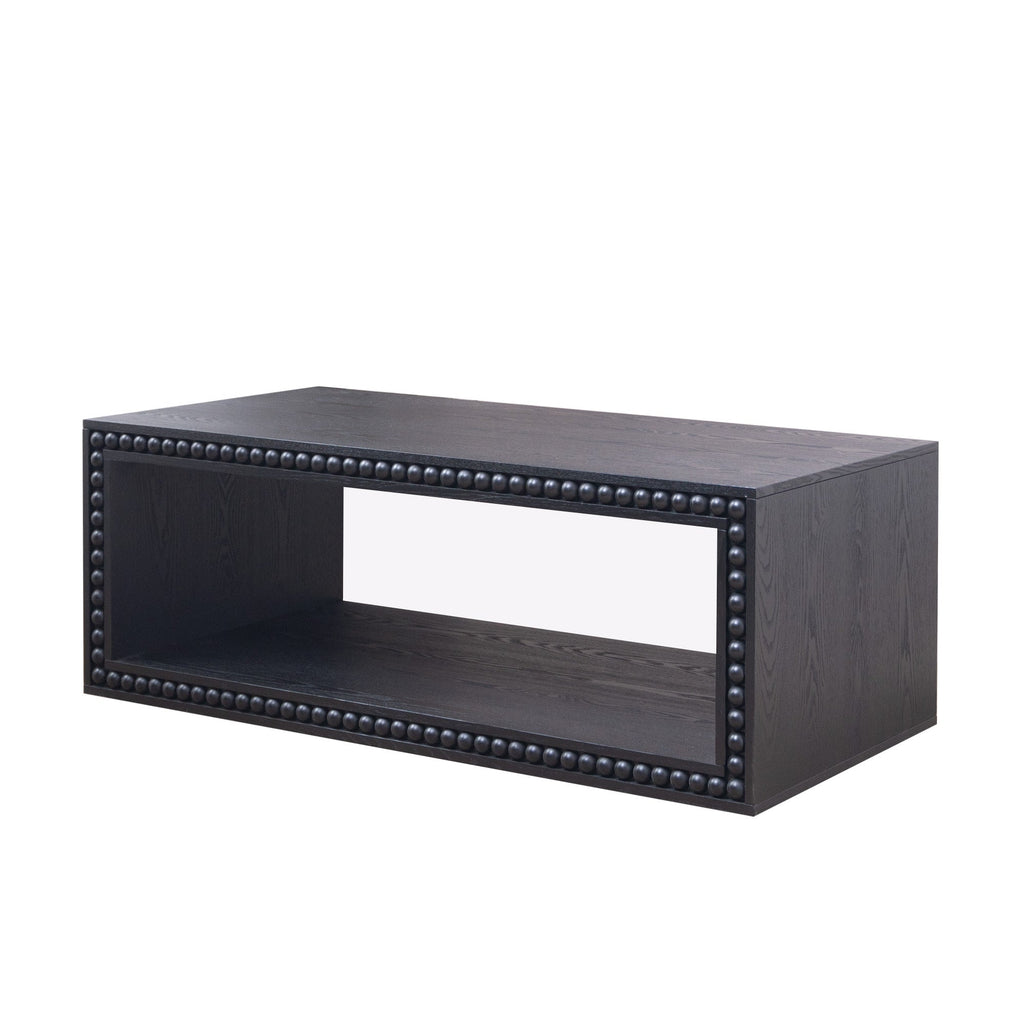 Black Beaded Edge Coffee Table – 47.6' Rectangular Center Table with Open Storage Shelf