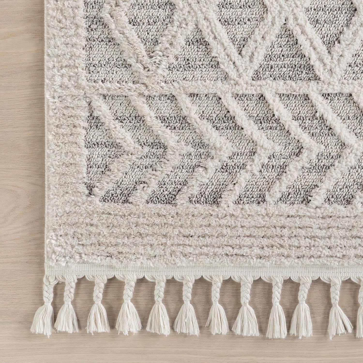 10X14 Ansley Moroccan Tassel Area Rug, Light Grey, High-Low Textured Bohemian Design, Plush High Pile, Stain Resistant, for Bedroom, Living Room, Hallway, Entryway