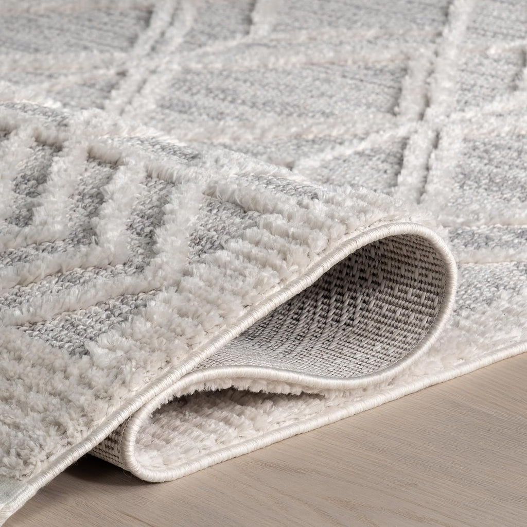 10X14 Ansley Moroccan Tassel Area Rug, Light Grey, High-Low Textured Bohemian Design, Plush High Pile, Stain Resistant, for Bedroom, Living Room, Hallway, Entryway