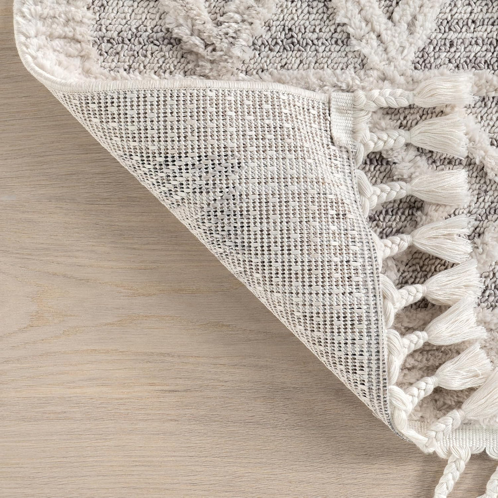 10X14 Ansley Moroccan Tassel Area Rug, Light Grey, High-Low Textured Bohemian Design, Plush High Pile, Stain Resistant, for Bedroom, Living Room, Hallway, Entryway