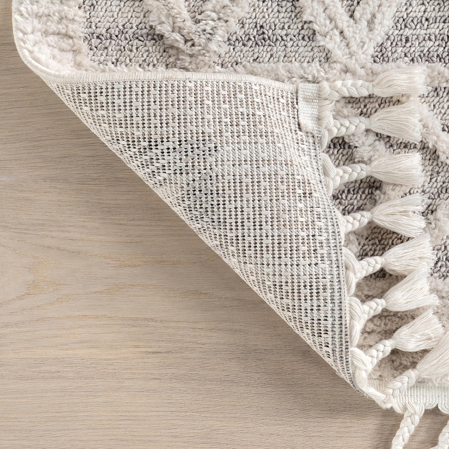 10X14 Ansley Moroccan Tassel Area Rug, Light Grey, High-Low Textured Bohemian Design, Plush High Pile, Stain Resistant, for Bedroom, Living Room, Hallway, Entryway