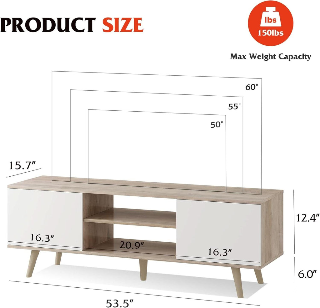 Boho TV Stand 55 To 60 Inch Greige White Sleek Design
